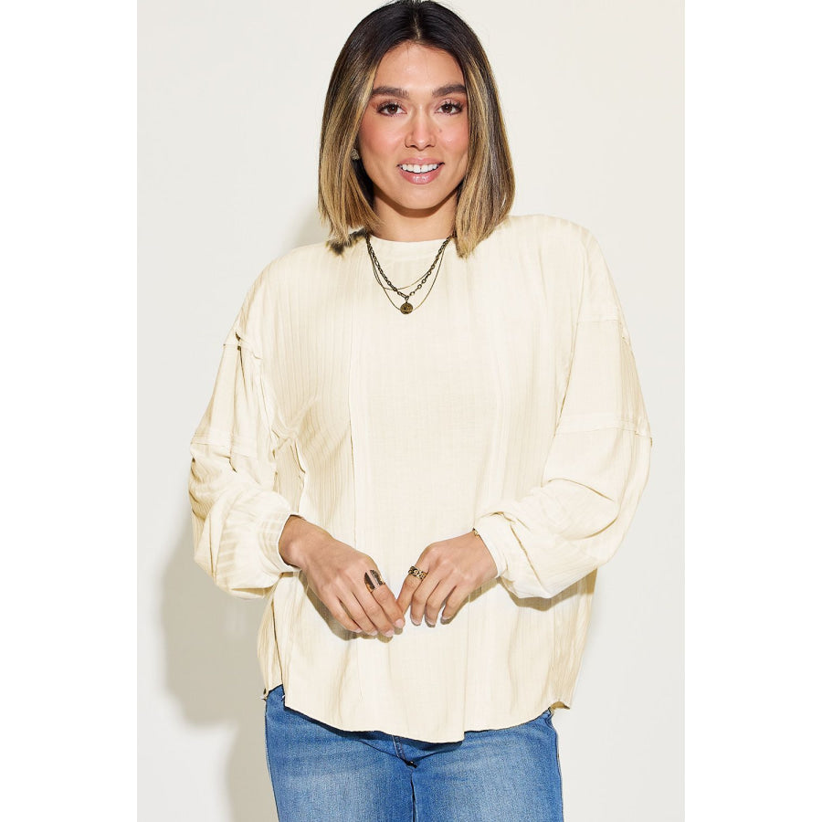 Basic Bae Full Size Ribbed Round Neck Long Sleeve T-Shirt Cream / S Apparel and Accessories
