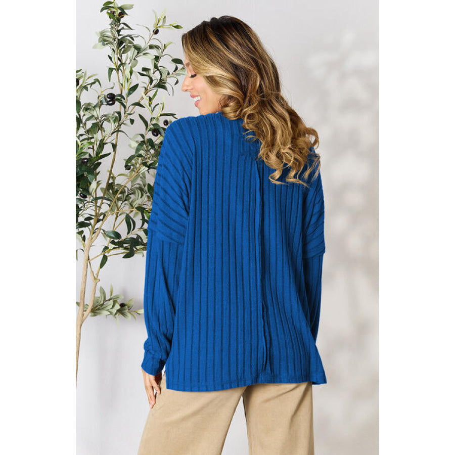 Basic Bae Full Size Ribbed Round Neck Slit Knit Top Clothing