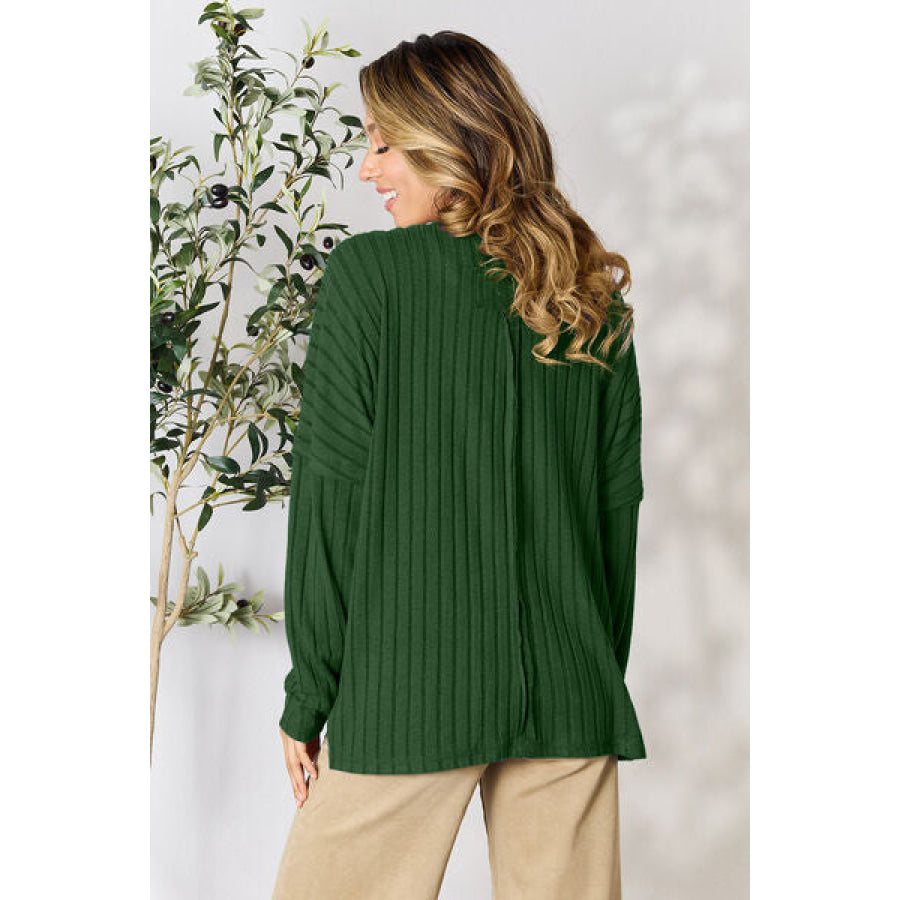Basic Bae Full Size Ribbed Round Neck Slit Knit Top Clothing