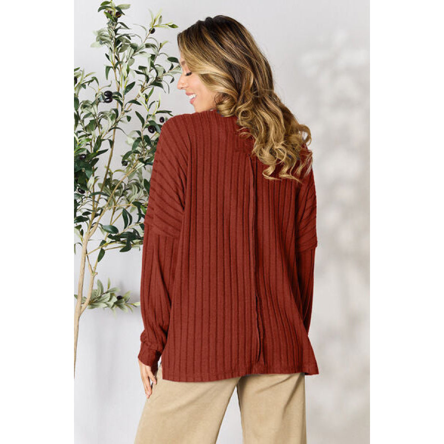 Basic Bae Full Size Ribbed Round Neck Slit Knit Top Clothing