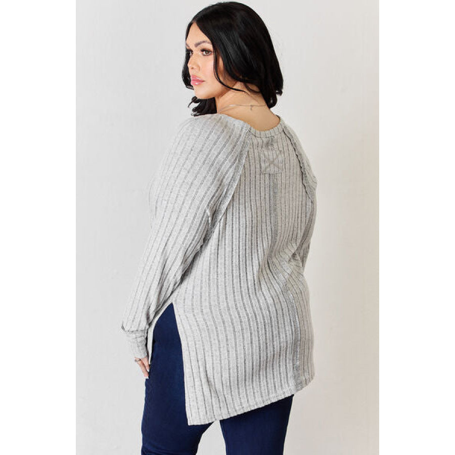 Basic Bae Full Size Ribbed Round Neck Slit T-Shirt Apparel and Accessories