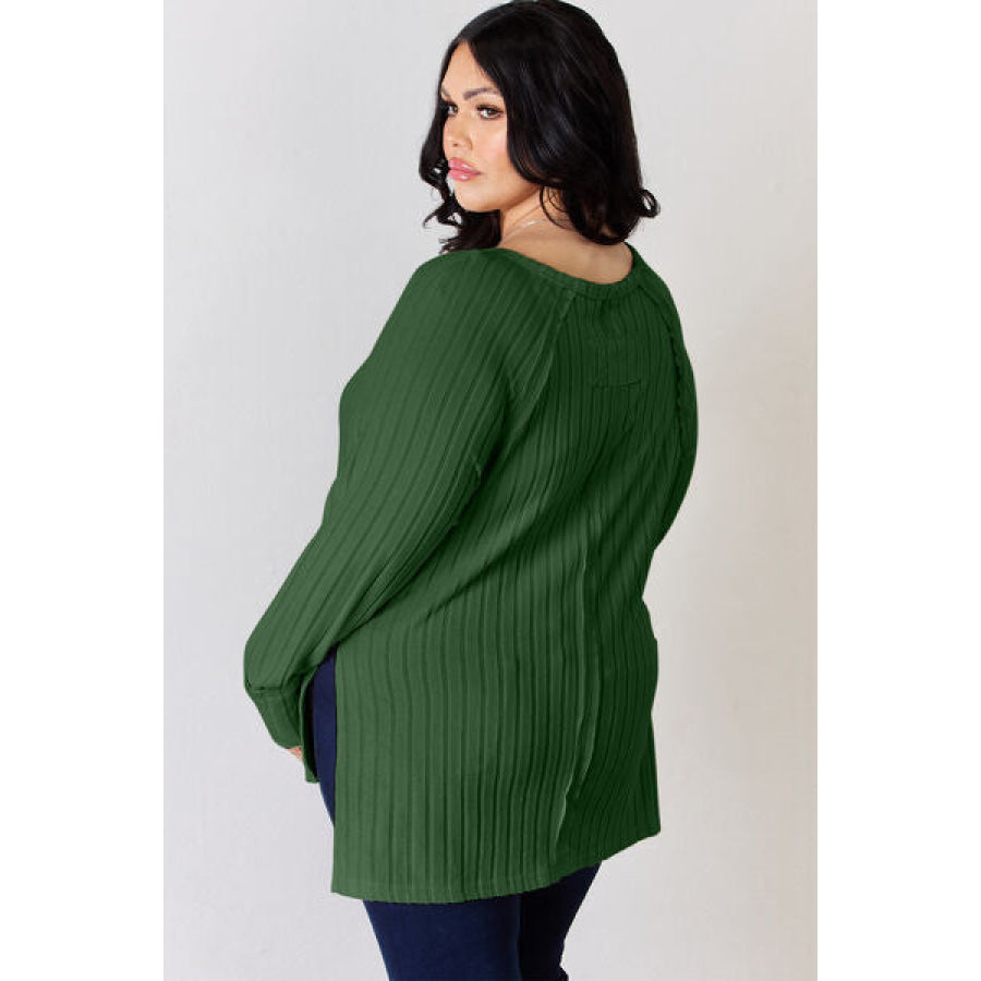 Basic Bae Full Size Ribbed Round Neck Slit T-Shirt Apparel and Accessories