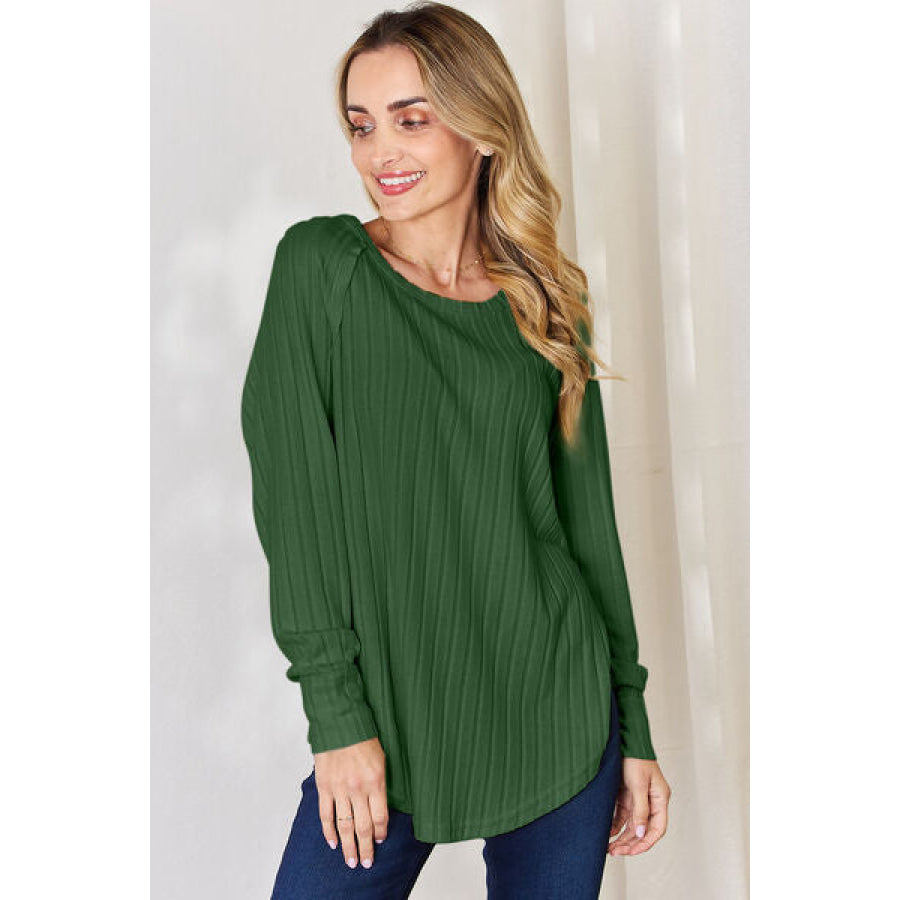 Basic Bae Full Size Ribbed Round Neck Slit T-Shirt Apparel and Accessories