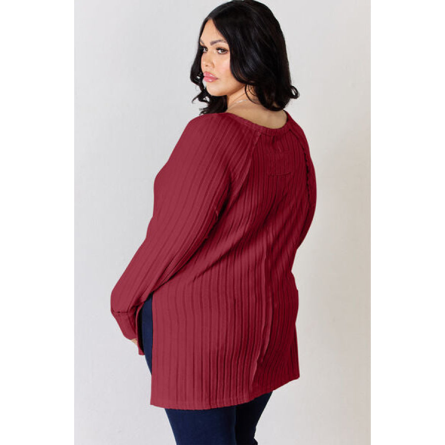 Basic Bae Full Size Ribbed Round Neck Slit T-Shirt Apparel and Accessories