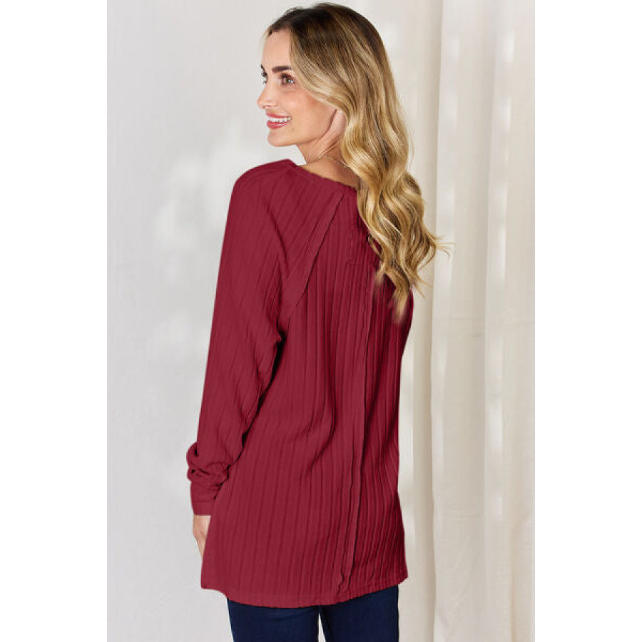 Basic Bae Full Size Ribbed Round Neck Slit T-Shirt Apparel and Accessories