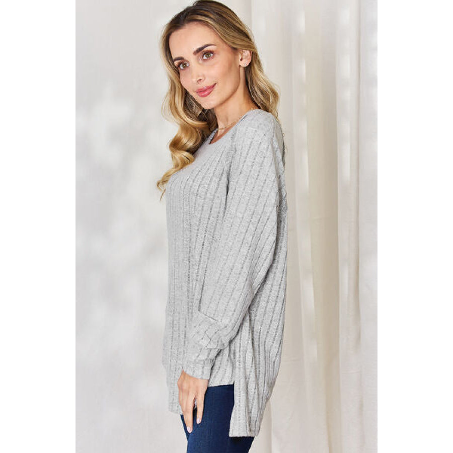Basic Bae Full Size Ribbed Round Neck Slit T-Shirt Apparel and Accessories