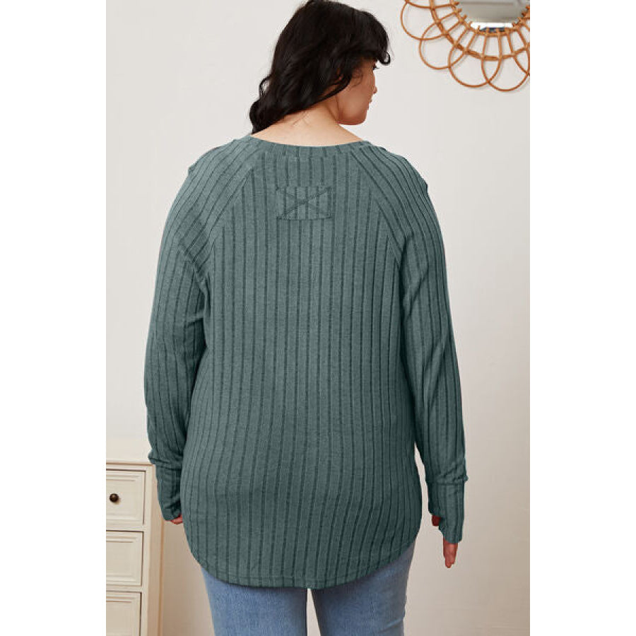 Basic Bae Full Size Ribbed Thumbhole Sleeve T-Shirt Clothing