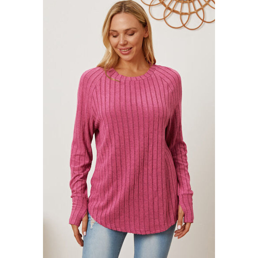 Basic Bae Full Size Ribbed Thumbhole Sleeve T-Shirt Clothing