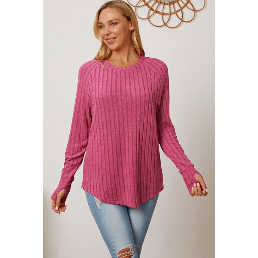 Basic Bae Full Size Ribbed Thumbhole Sleeve T-Shirt Clothing