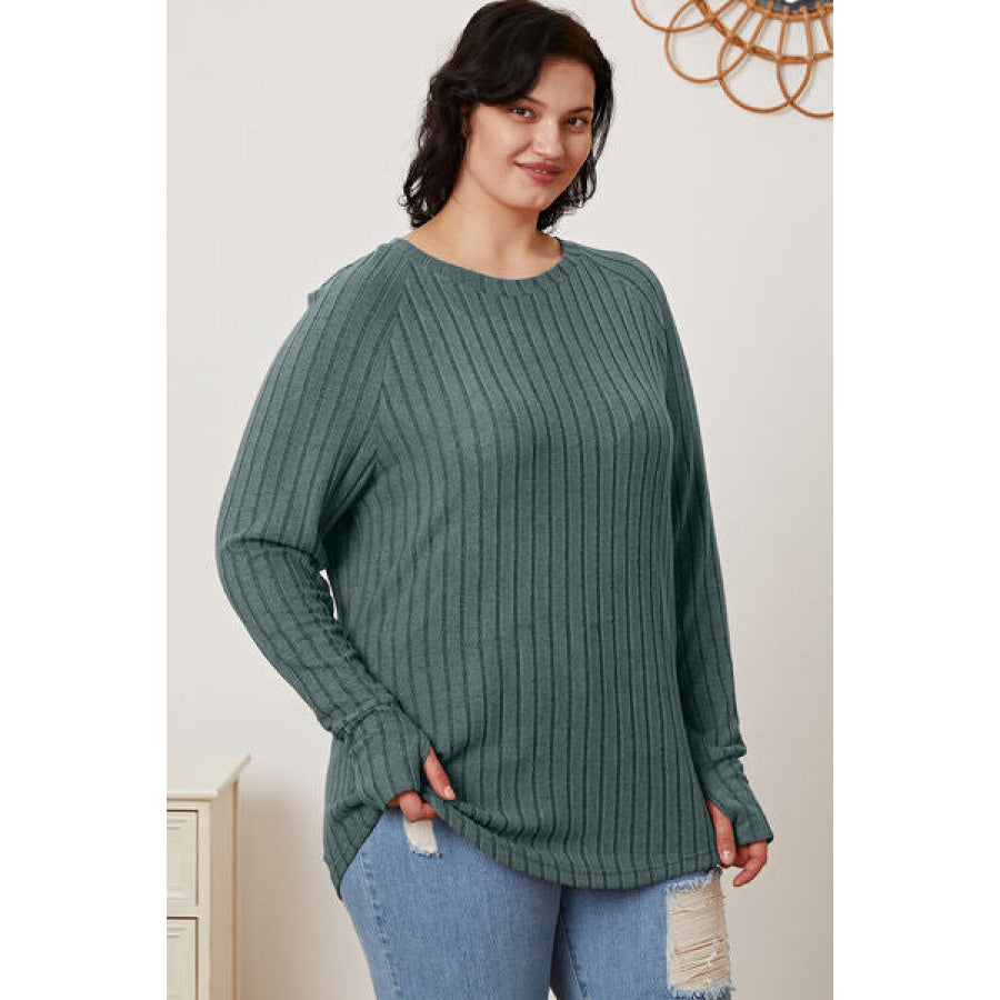 Basic Bae Full Size Ribbed Thumbhole Sleeve T-Shirt Clothing