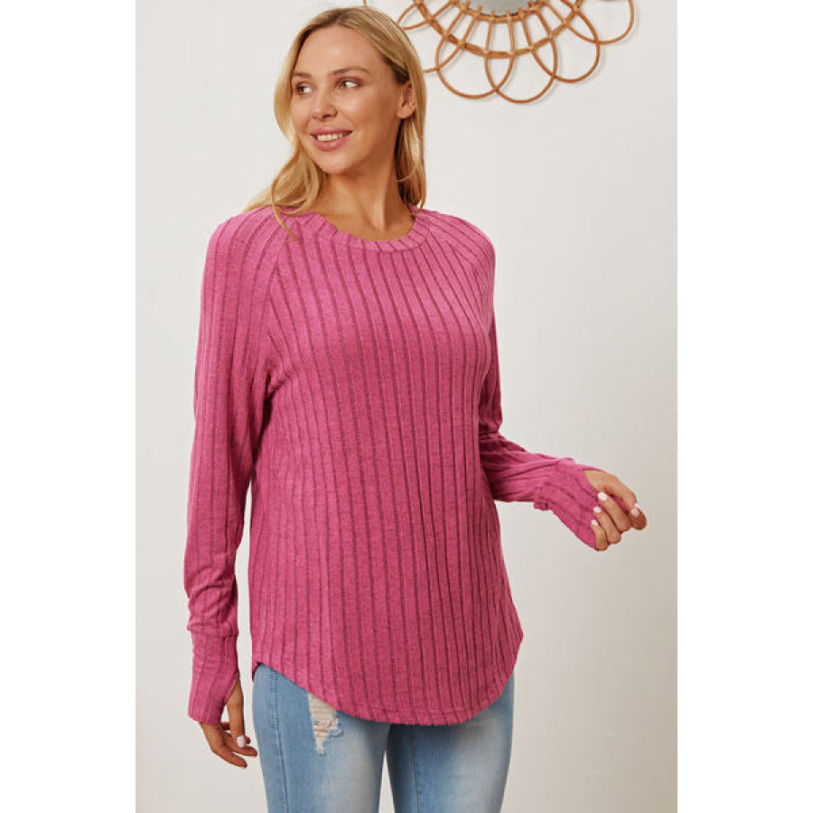 Basic Bae Full Size Ribbed Thumbhole Sleeve T-Shirt Clothing