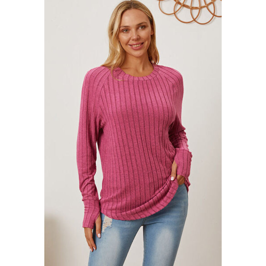 Basic Bae Full Size Ribbed Thumbhole Sleeve T-Shirt Clothing