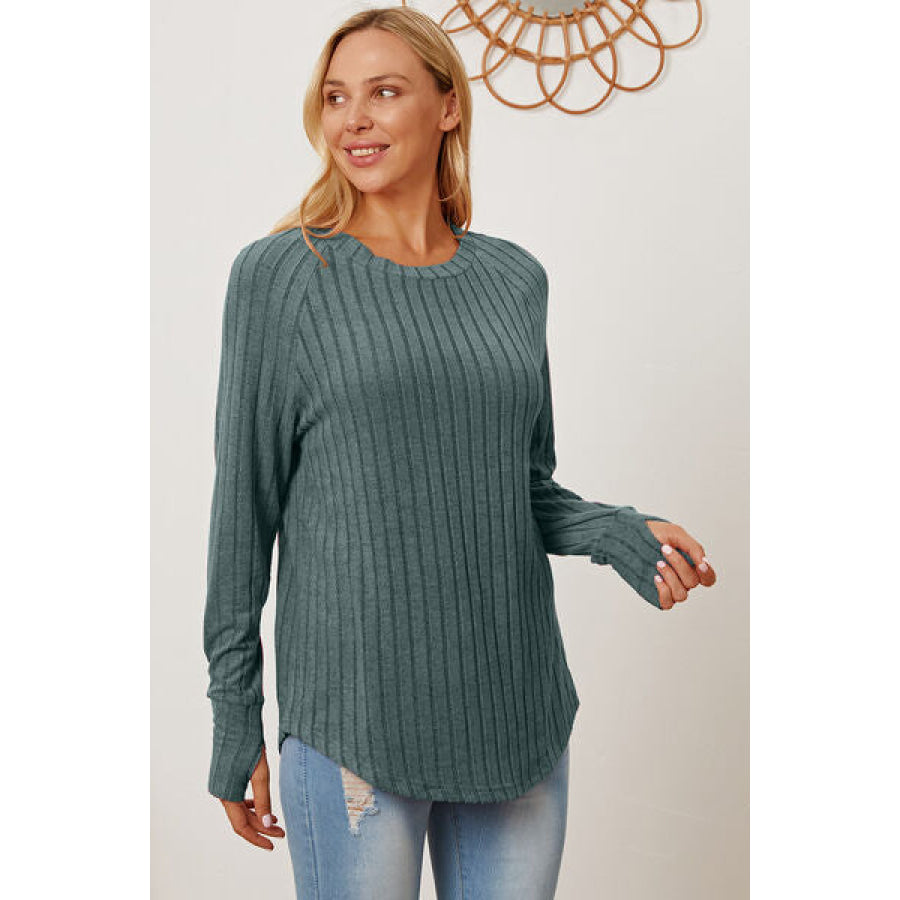 Basic Bae Full Size Ribbed Thumbhole Sleeve T-Shirt Clothing