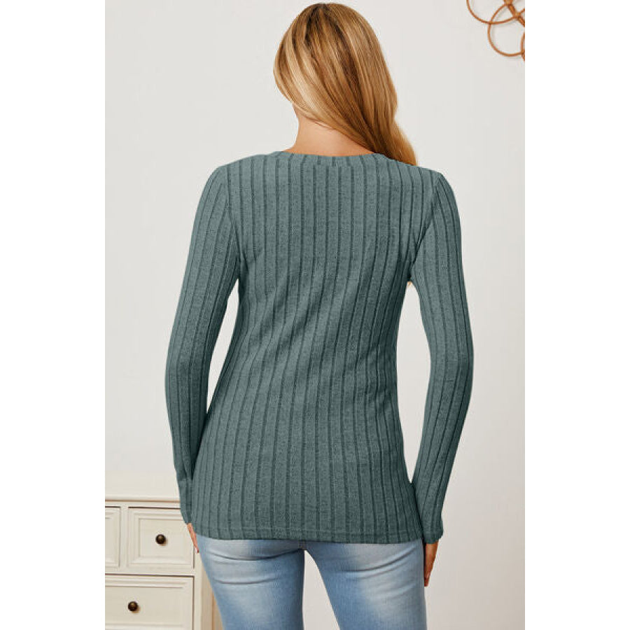 Basic Bae Full Size Ribbed V-Neck Long Sleeve T-Shirt Clothing