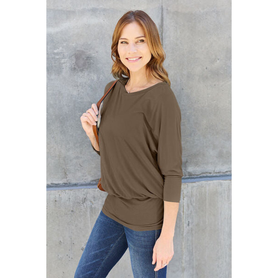 Basic Bae Full Size Round Neck Batwing Sleeve Blouse Clothing