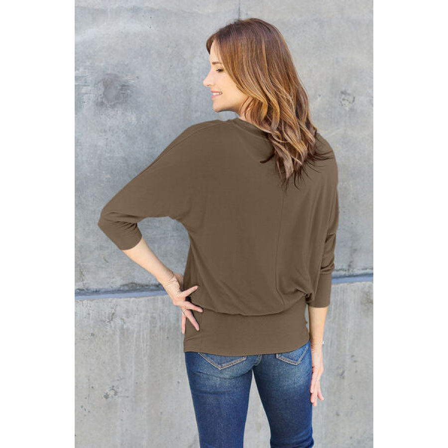 Basic Bae Full Size Round Neck Batwing Sleeve Blouse Clothing
