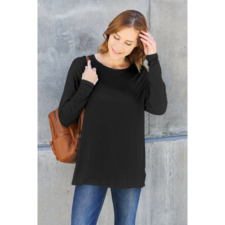 Basic Bae Full Size Round Neck Dropped Shoulder T-Shirt Black / S Clothing