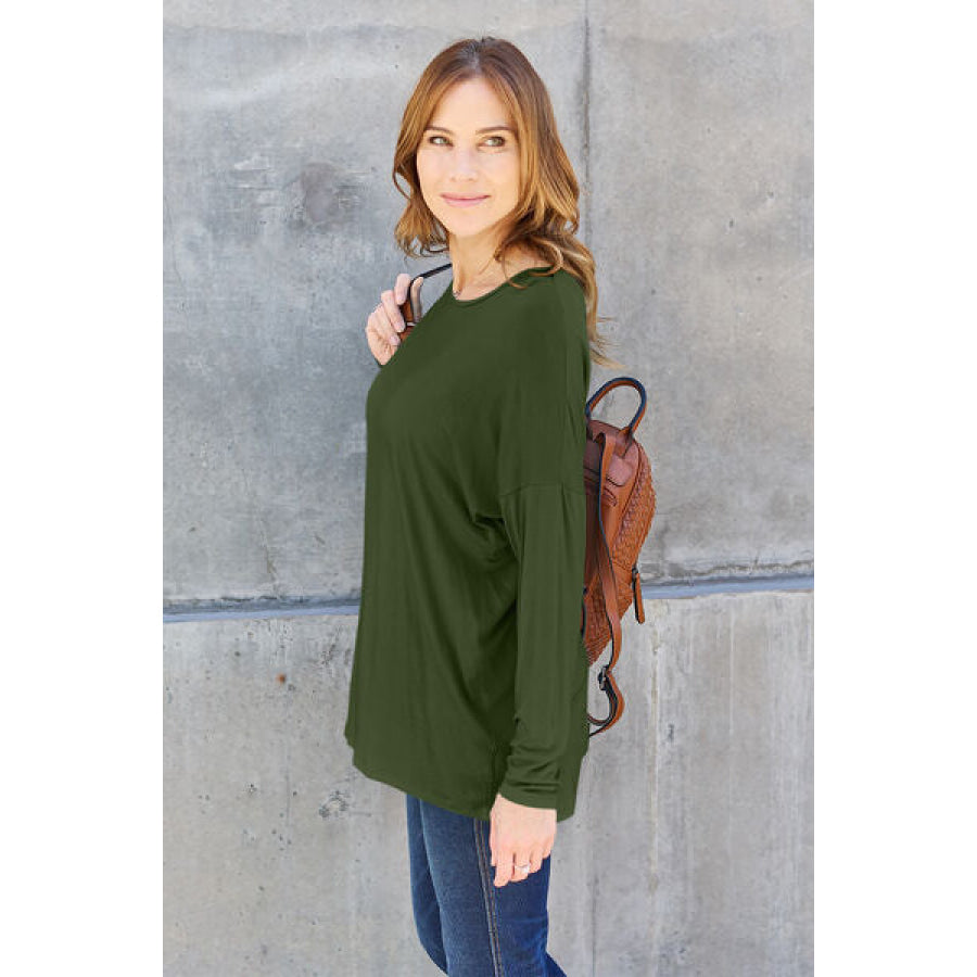 Basic Bae Full Size Round Neck Dropped Shoulder T-Shirt Clothing