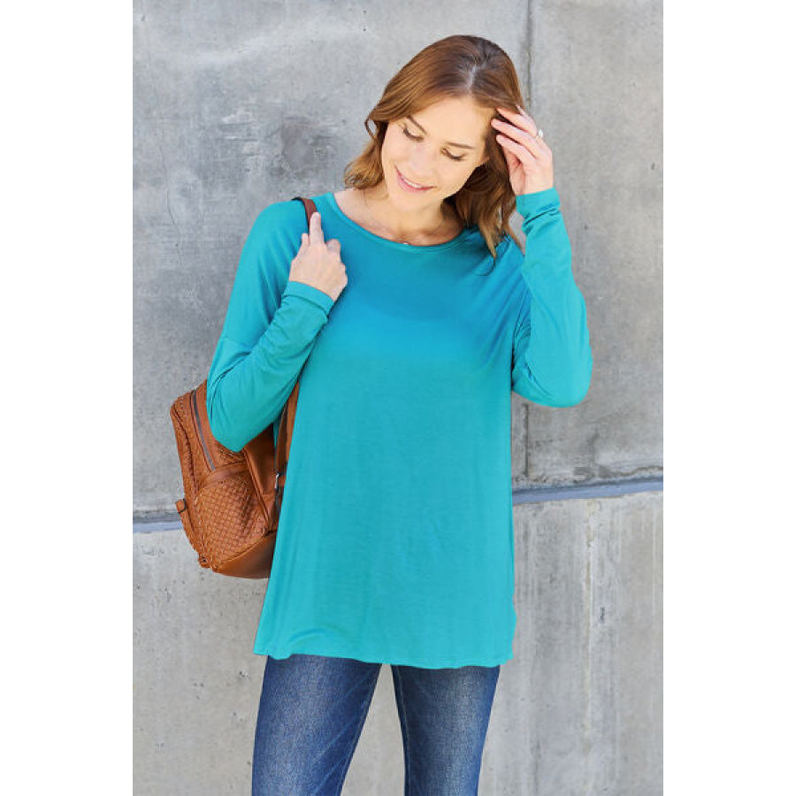 Basic Bae Full Size Round Neck Dropped Shoulder T-Shirt Sky Blue / S Clothing