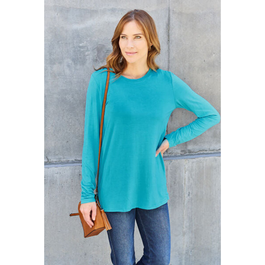 Basic Bae Full Size Round Neck Long Sleeve Top Azure / S Clothing
