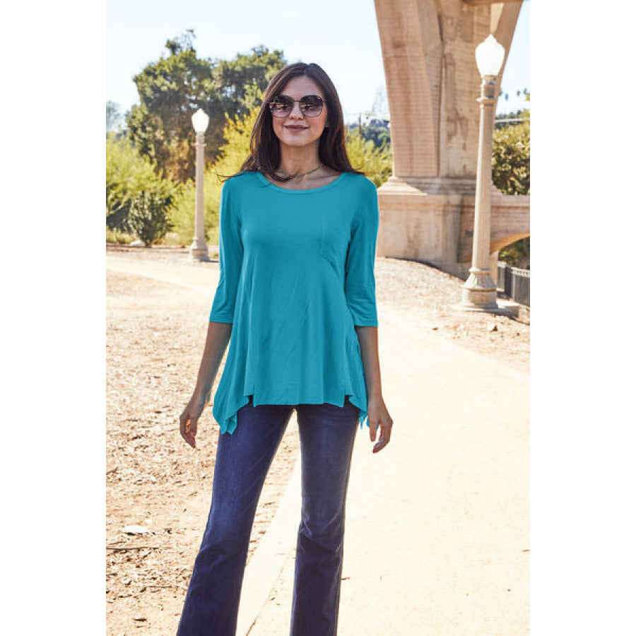 Basic Bae Full Size Round Neck Pocketed T-Shirt Sky Blue / S Clothing