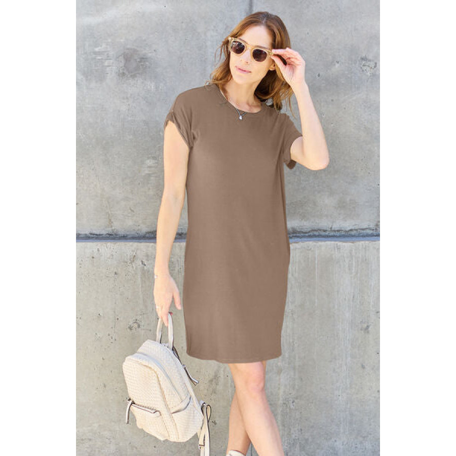 Basic Bae Full Size Round Neck Short Sleeve Dress with Pockets Apparel and Accessories
