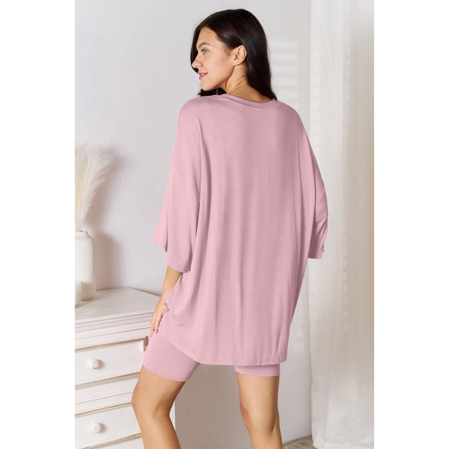 Basic Bae Full Size Soft Rayon Three-Quarter Sleeve Top and Shorts Set Apparel and Accessories