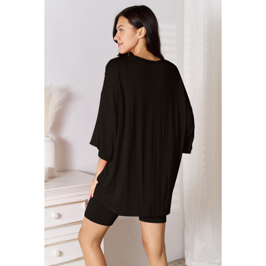 Basic Bae Full Size Soft Rayon Three-Quarter Sleeve Top and Shorts Set Apparel and Accessories