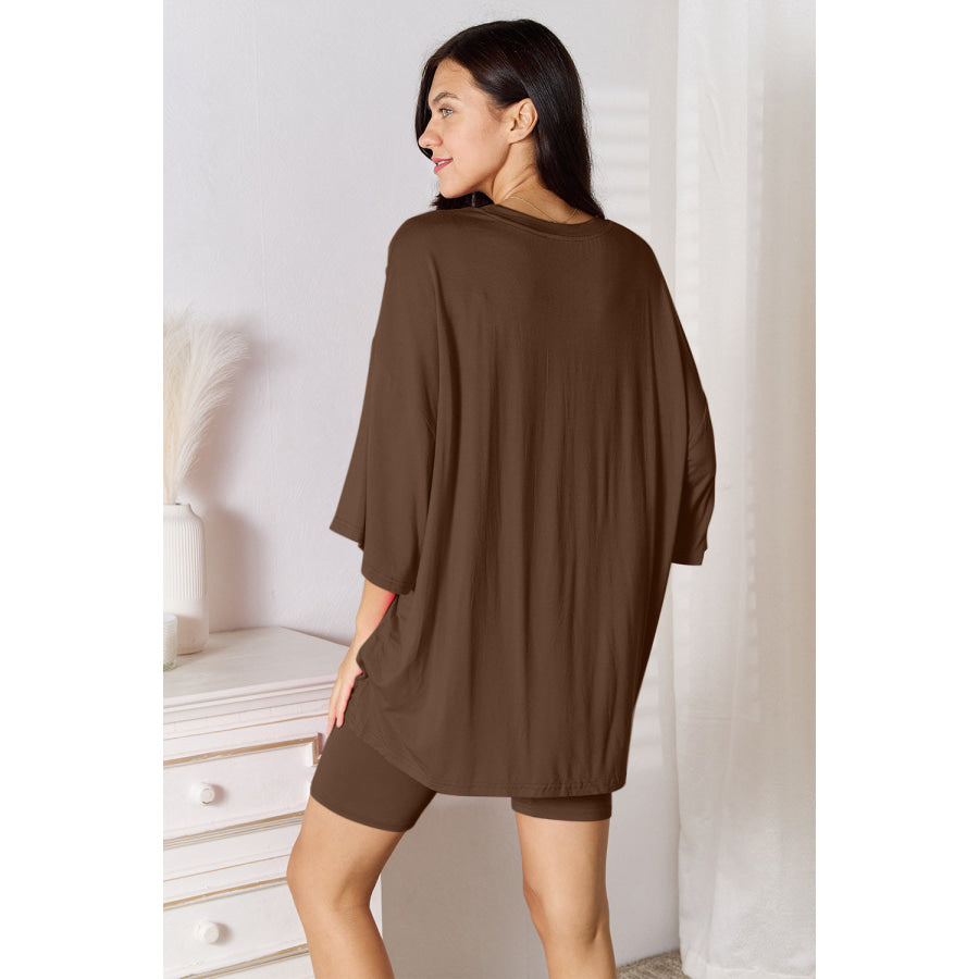 Basic Bae Full Size Soft Rayon Three-Quarter Sleeve Top and Shorts Set Apparel and Accessories