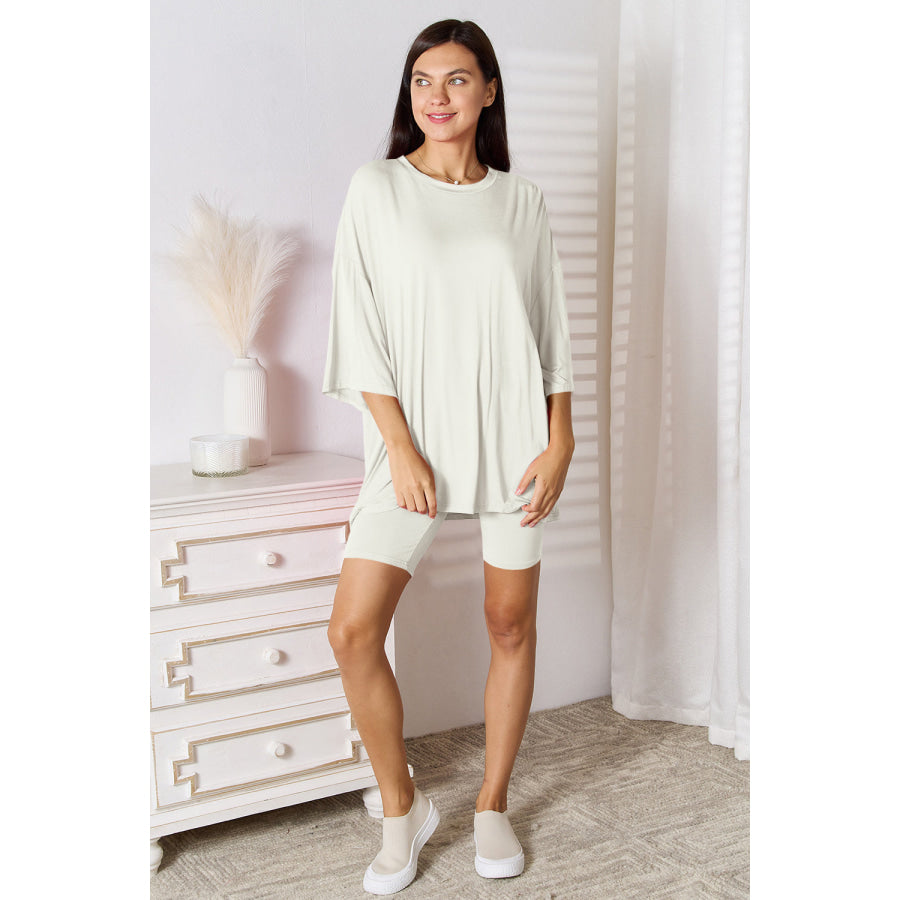 Basic Bae Full Size Soft Rayon Three-Quarter Sleeve Top and Shorts Set White / S Apparel and Accessories