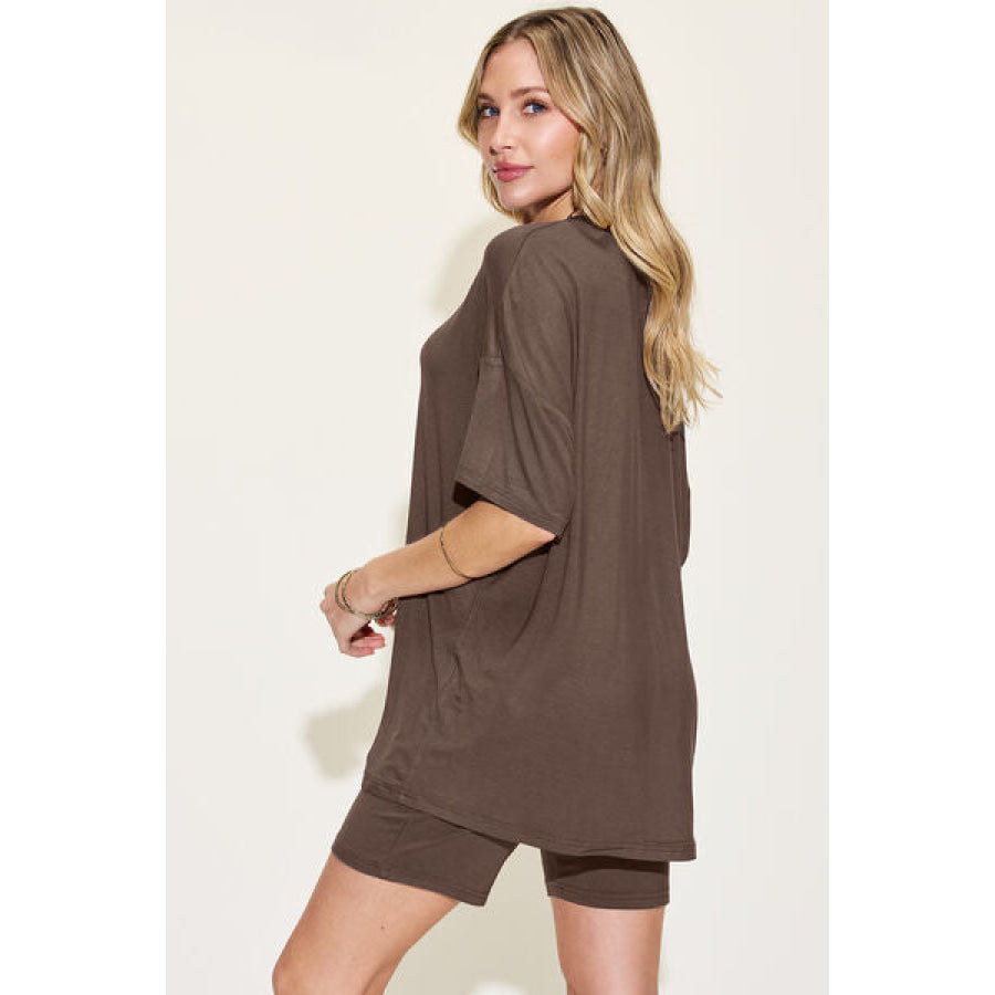 Basic Bae Full Size V - Neck Drop Shoulder Short Sleeve T - Shirt and Shorts Set Apparel Accessories