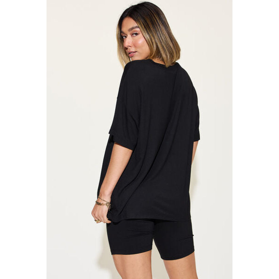 Basic Bae Full Size V - Neck Drop Shoulder Short Sleeve T - Shirt and Shorts Set Apparel Accessories