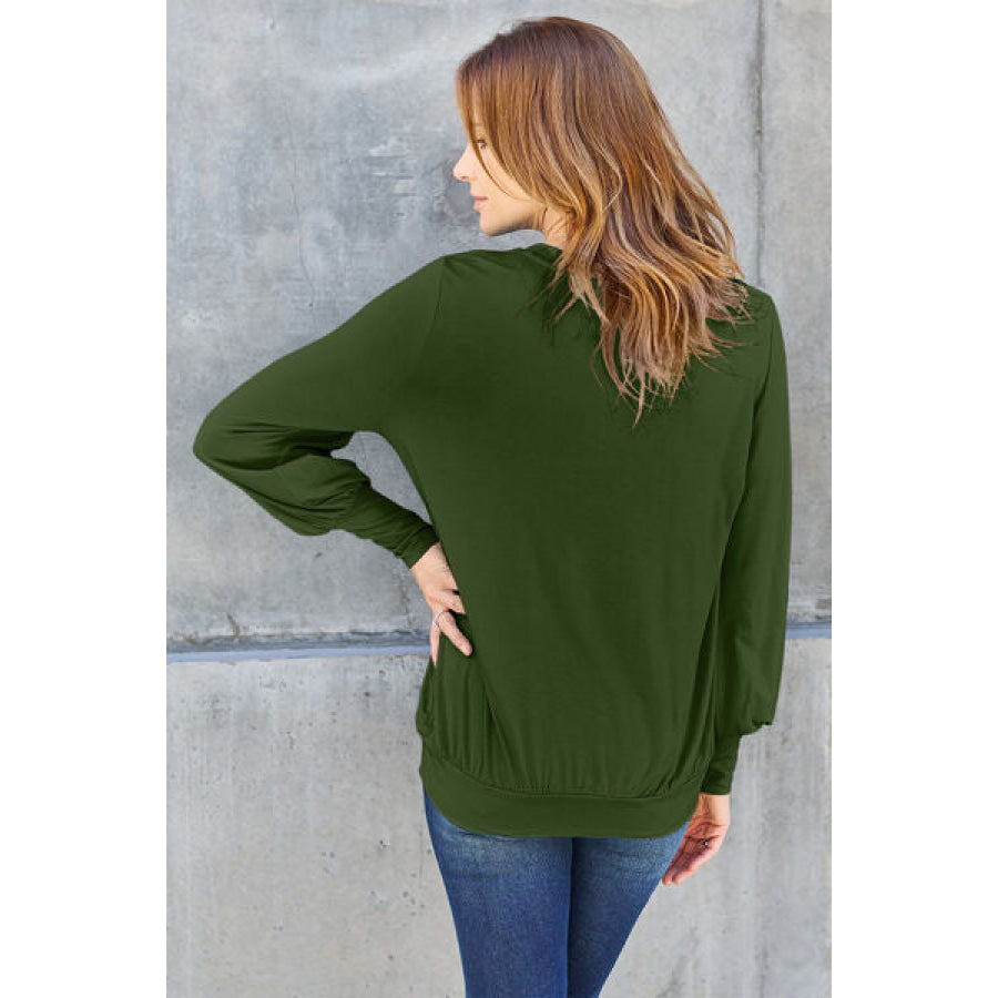 Basic Bae Full Size V-Neck Lantern Sleeve Blouse Clothing