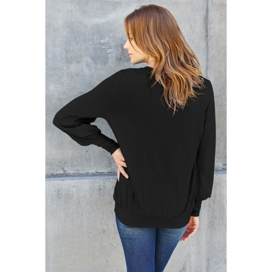 Basic Bae Full Size V-Neck Lantern Sleeve Blouse Clothing