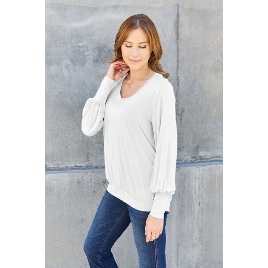 Basic Bae Full Size V-Neck Lantern Sleeve Blouse Clothing