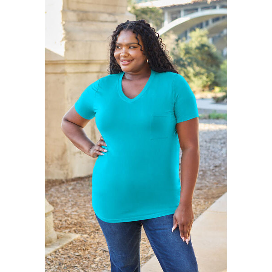 Basic Bae Full Size V-Neck Short Sleeve T-Shirt Sky Blue / S Clothing