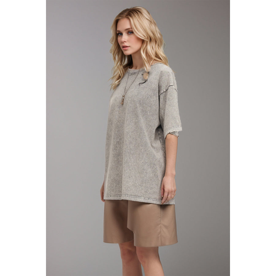 Basic Bae Round Neck Half Sleeve T-Shirt Light Gray / S Apparel and Accessories