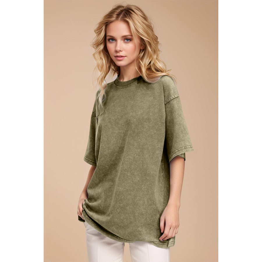 Basic Bae Round Neck Half Sleeve T-Shirt Yellow-Green / S Apparel and Accessories
