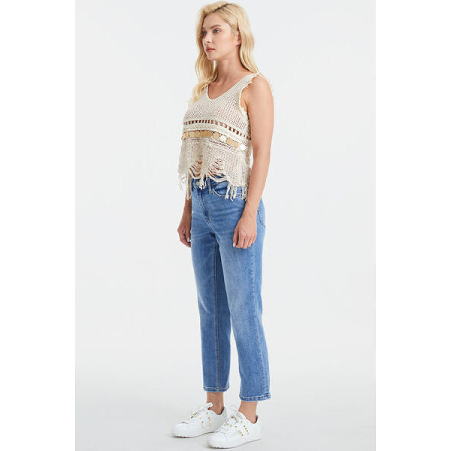 BAYEAS Full Size High Waist Raw Hem Straight Jeans FREELOOP / Apparel and Accessories