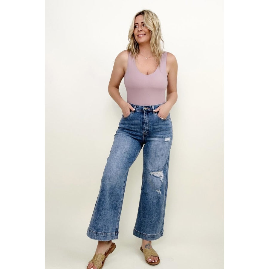 Bayeas High Rise Distressed Wide Leg Cropped Jeans Jeans