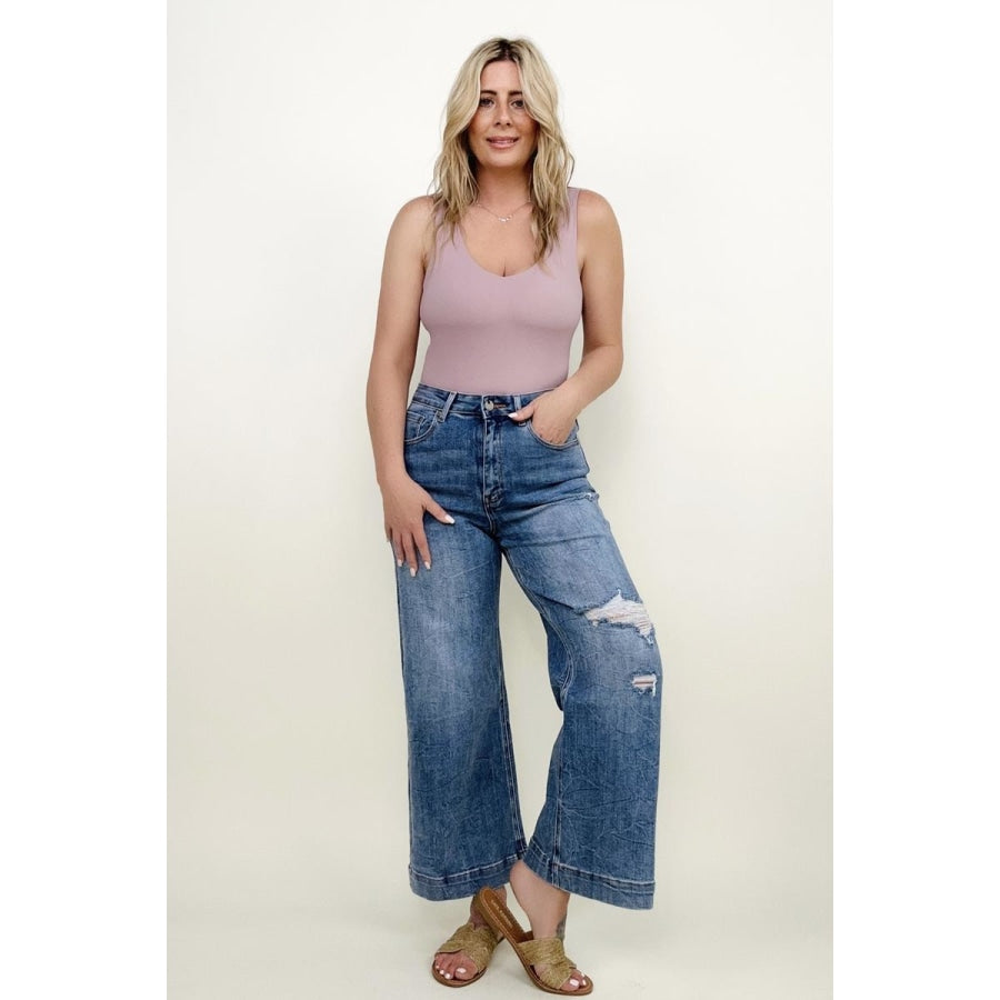 Bayeas High Rise Distressed Wide Leg Cropped Jeans Jeans