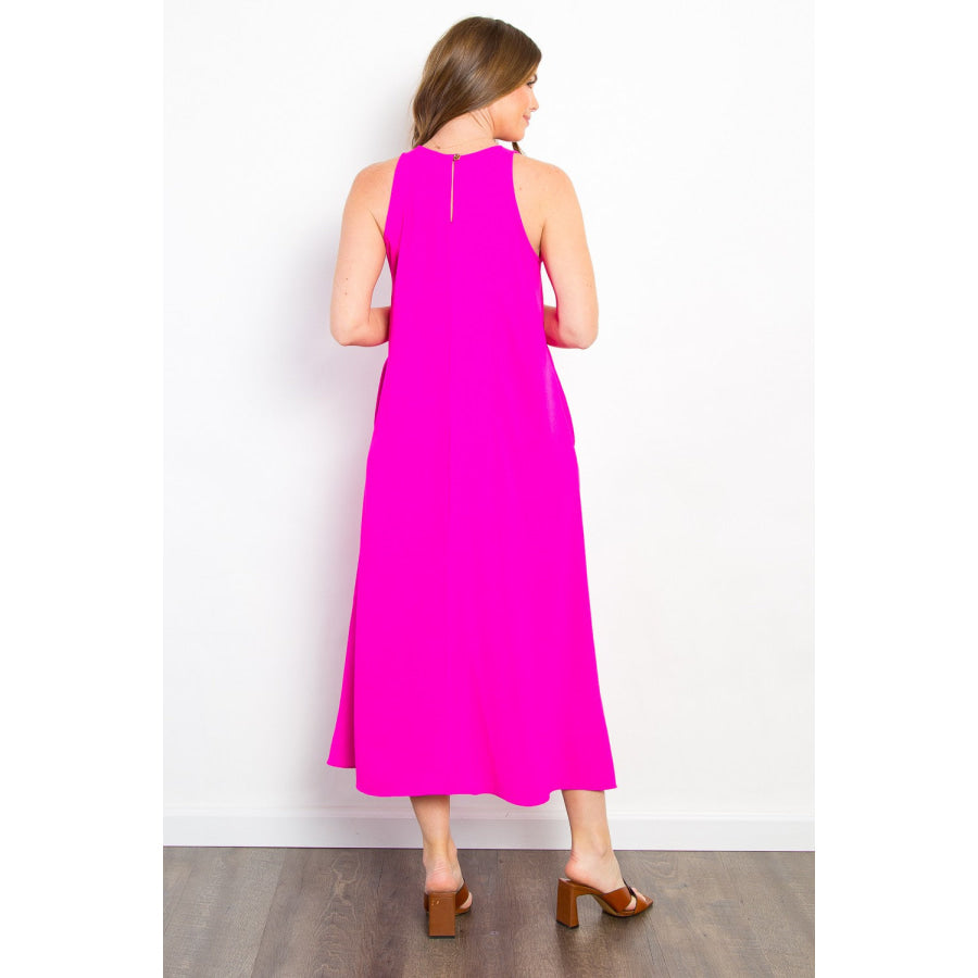 Be Stage Midi Tank Dress with Pockets Magenta / S Apparel and Accessories