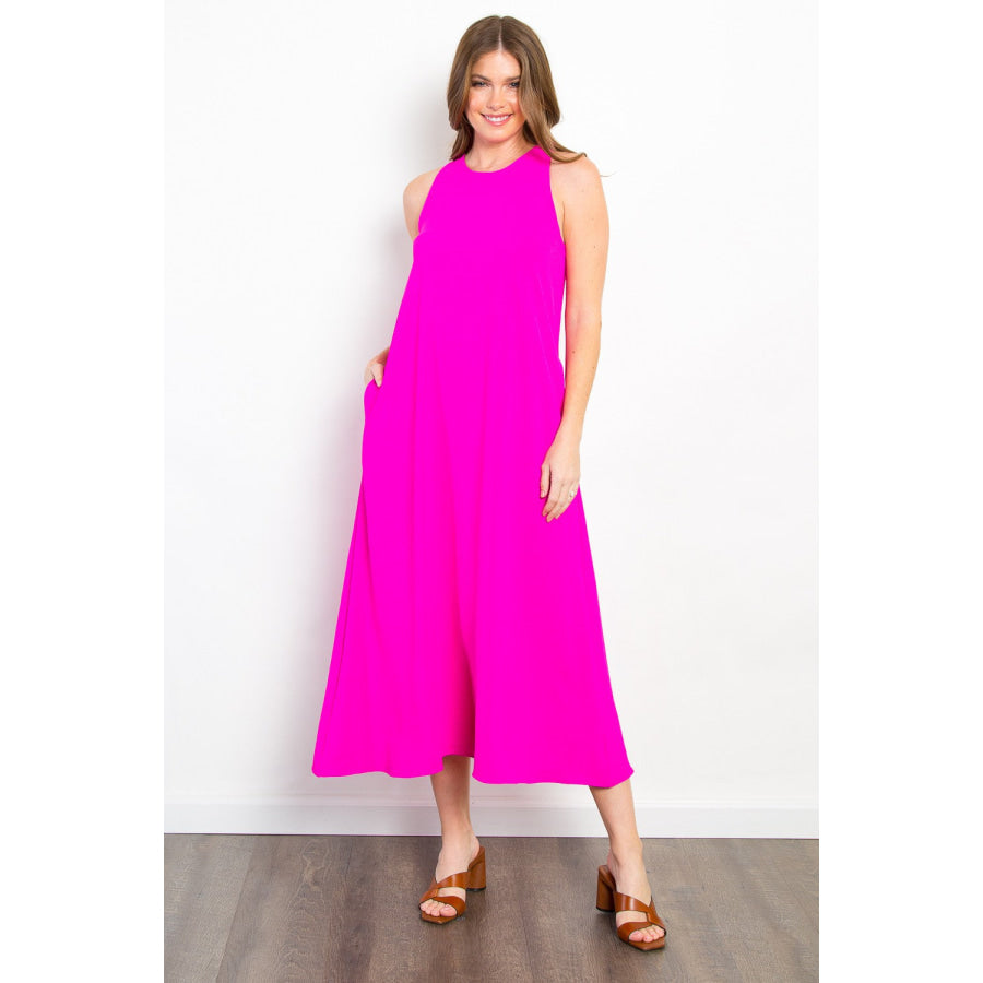 Be Stage Midi Tank Dress with Pockets Magenta / S Apparel and Accessories