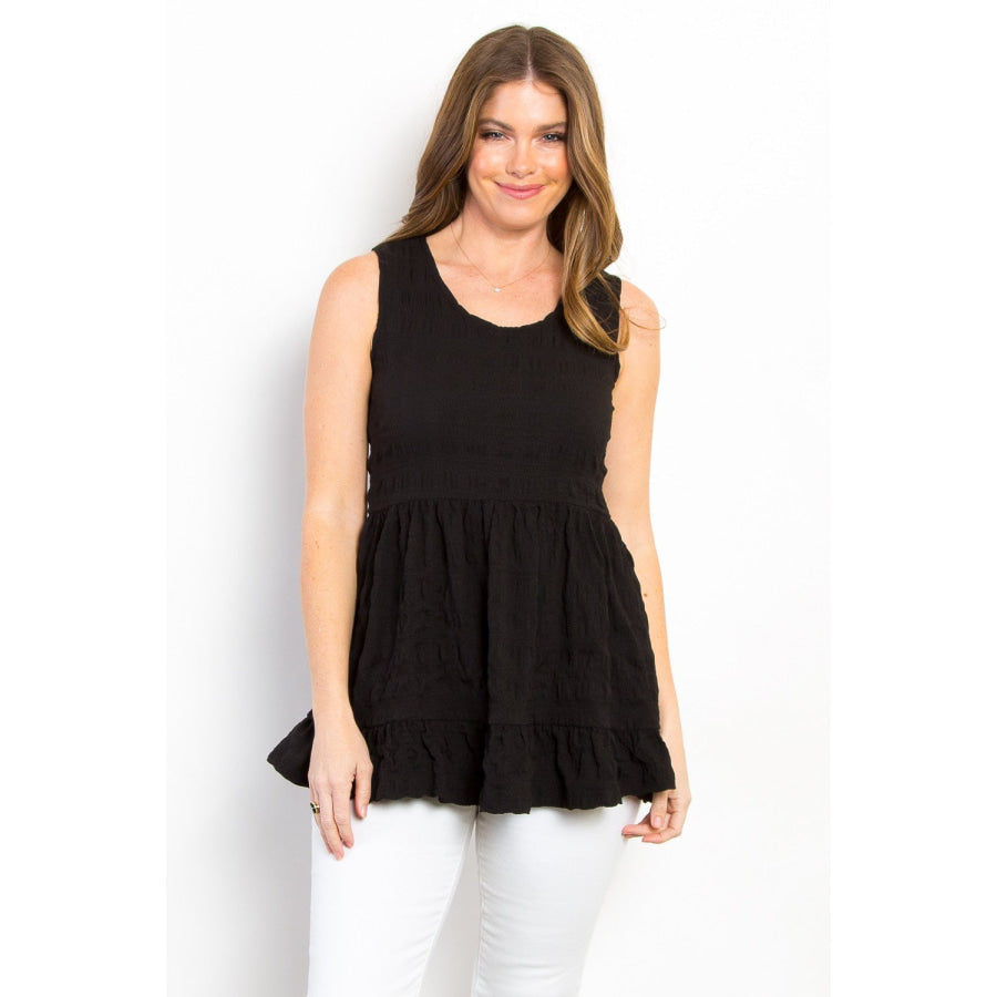 Be Stage Ruffled Sleeveless Babydoll Top Black / S Apparel and Accessories