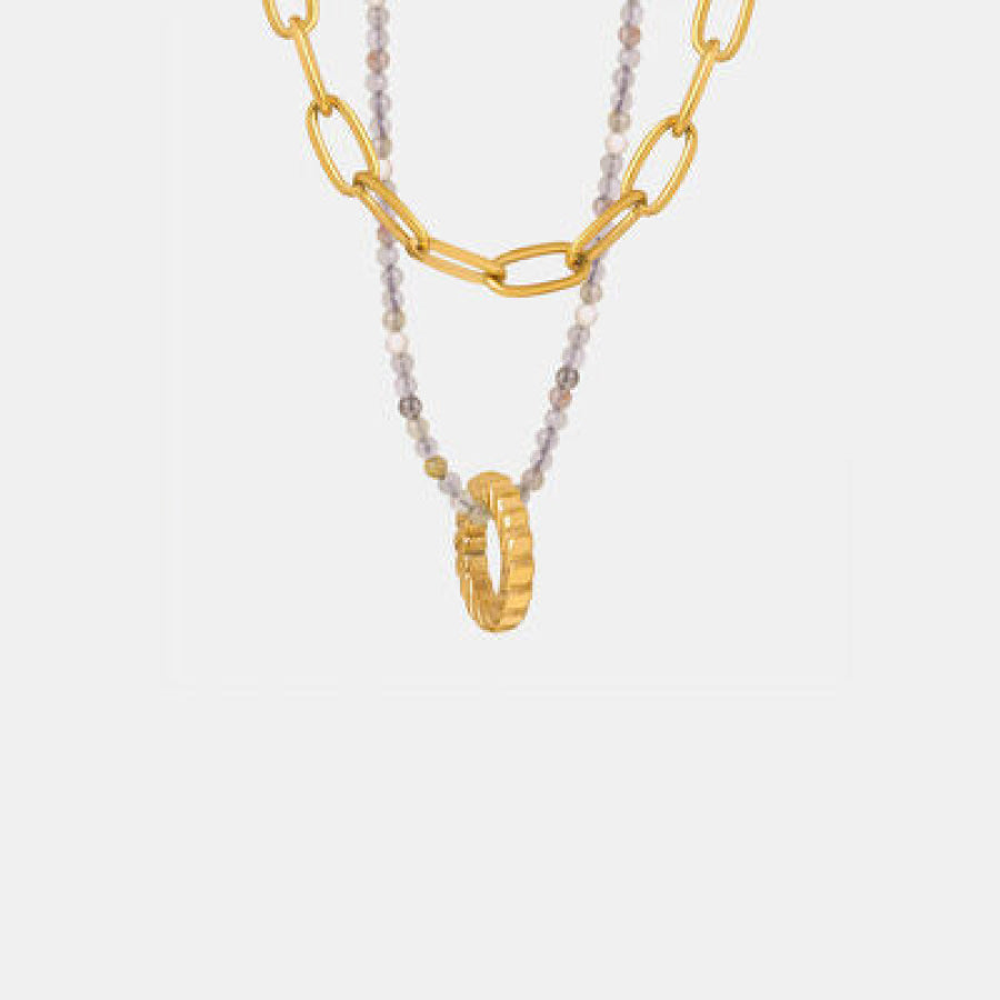 Beaded Double-Layered Titanium Steel Necklace Gold / One Size Apparel and Accessories