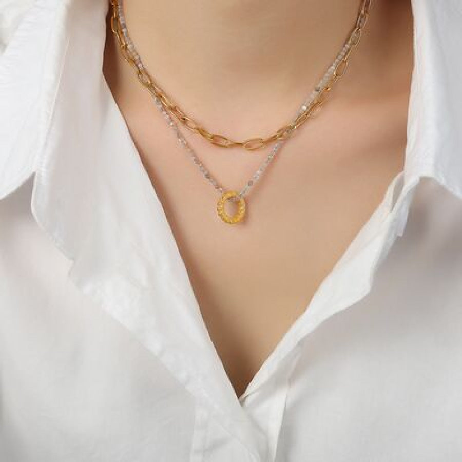 Beaded Double-Layered Titanium Steel Necklace Gold / One Size Apparel and Accessories