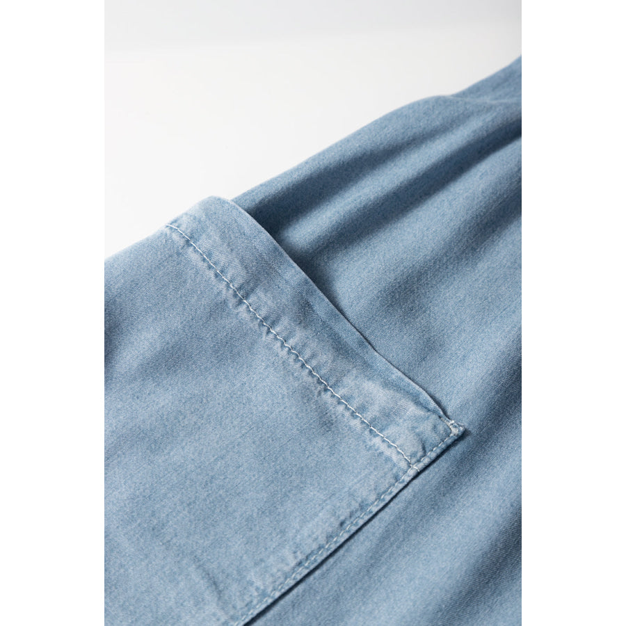 Beau Blue Buttoned Front High Waist Side Pockets Denim Maxi Skirt Bottoms/Skirts & Petticoat