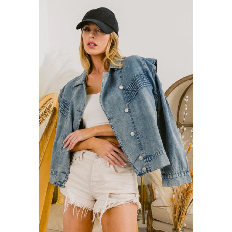 BiBi Button Up Long Sleeve Denim Jacket / S Apparel and Accessories