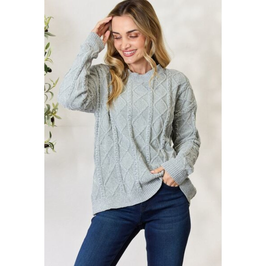 BiBi Cable Knit Round Neck Sweater Dust Sage / S Clothing