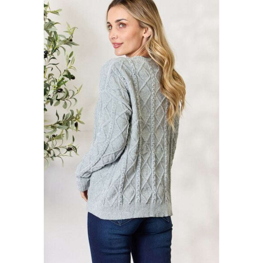 BiBi Cable Knit Round Neck Sweater Clothing